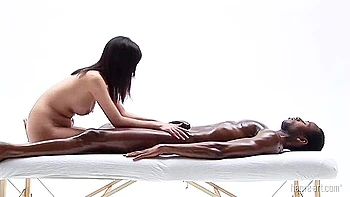 Sensual Interracial Massage With Amateur Big Breasted Brunette