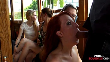 Redhead cougar cockriding on public boat