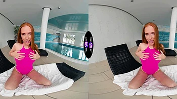 Redhead beauty Holly Molly enjoys solo sex by the pool