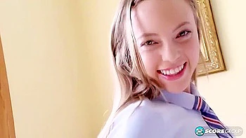 Teen 18+ Removes Her Uniform To Show Off Her Tiny Tits And Pussy - Aubrey Star