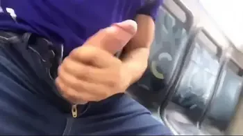 Muscle guy with big dick on bus