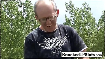 Knocked Up Slut Takes Care Of A Cock Outdoors