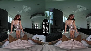 Nicole Doshi rides the big cock of Oliver Davis in a hot lingerie scene