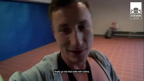 THREESOME on PUBLIC TOILET: 2 DICKS FUCKERS share HORNY BLONDIE CELINA DAVIS (FULL SCENE)! StevenShame.Dating