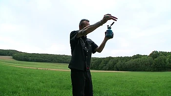 Humiliated outside wax play whipping