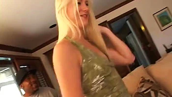 Blonde with tiny tits blows black guy