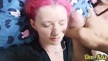 Clarge Selection Of Captivating Warm Goo On The Face Of A Cute Teen 18+ Beauty With Glasses Who Likes Wang