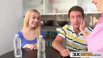 milf and her stepdaughter tag-team dude in the shower