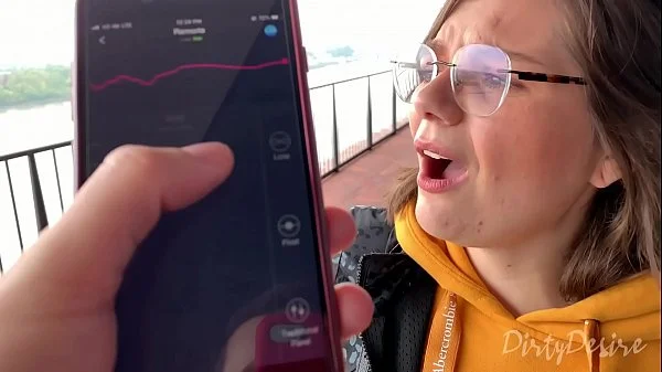 I control her pussy in public with a lovense lush - she moans and is embarassed