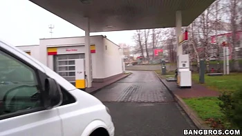 Hot blonde slut fucks in public