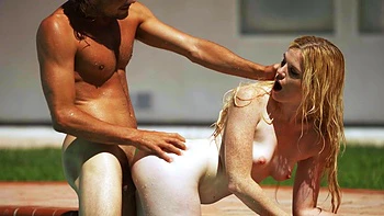 Two cute girls are having fun with boys in the pool, enjoying every moment.