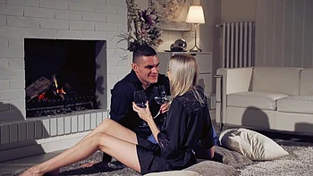 Skinny blonde Martha A rides a big dick in romantic peaches scene