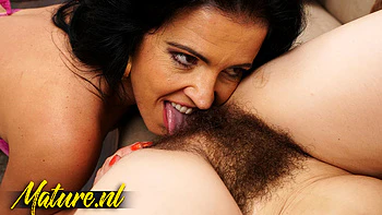 Unshaved MILF Adelis Shaman Gets Her Super Hairy Pussy Eaten by Montse Swinger