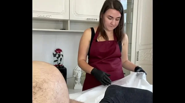During a shaving lesson, a client Cumshot on my student
