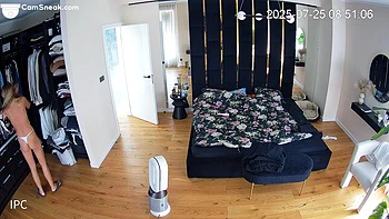 IPCAM - Hot Blonde European In White Thong Getting Dressed