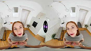 Redhead takes a hard cock in her shaved pussy in vr porn