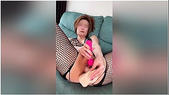 A Perverted Milf Masturbates With A Very Thick Dildo And Comes Continuously In Her Body Stockings