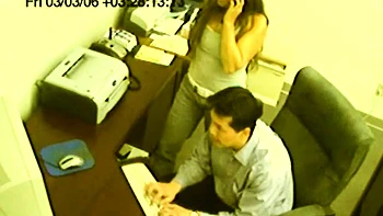 Office whore jacks off boss