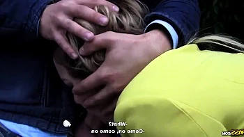 threesome in nature with cute blonde hooker