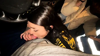 Double blowjob while driving a van