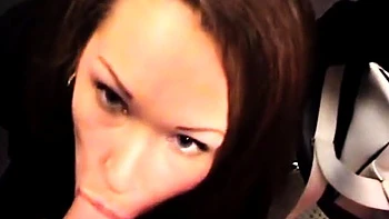 Excited Babe Gives a Sloppy Blowjob in a Shop