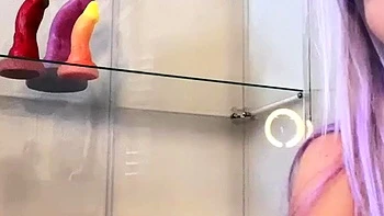 amateur teen multitasking with toys