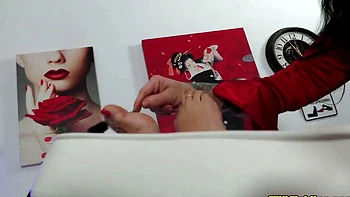 Light femdom and foot fetish play with brunette