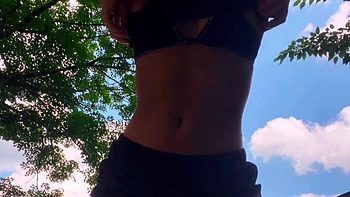 Sexy blonde babe Vega Vixen hot solo masturbation outdoors