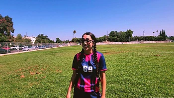 Small titted brunette teen fingering on the bed