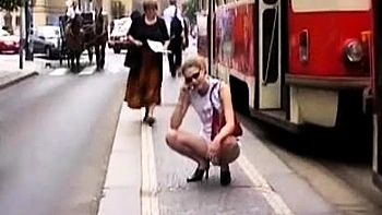 Blonde Amateur Takes Facial Outdoors In Public