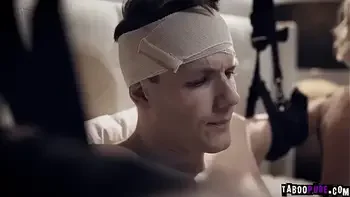 Kit Mercer jerks off her horny stepsons huge young cock until he cums