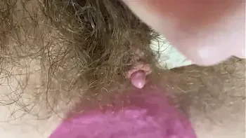 Extreme Closeup Big clit Rubbing orgasm wet hairy pussy