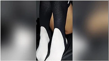 Small Petite Asian Cums On 10inch Dildo Wearing Slugger Socks