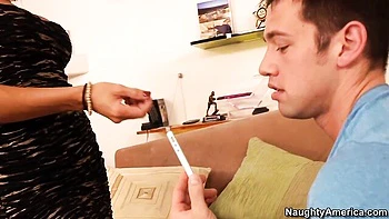 Stunning silicone tits doll Lezley Zen is jumping on a long wiener