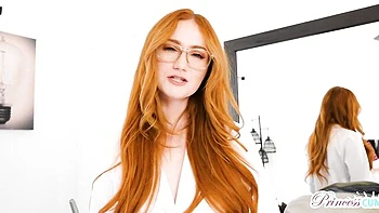 Sexy as hell redhead Scarlet Skies rammed in the cowgirl pose