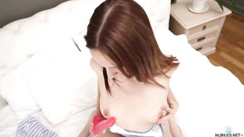 Adorable teen Cadence Shanti sticks a red sex toy in her wet hole