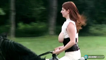 Busty brunette Melissa Mandlikova is having fun with her lovely horse