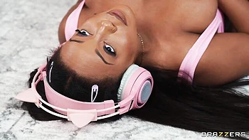 Ebony doll with big boobs Lily Starfire rides a huge white cock