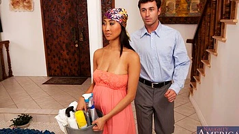 Gorgeous Asian doll Sharon Lee impaled in the cowgirl pose