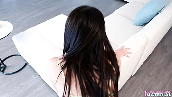 Skinny and young brunette Mia River rammed in the cowgirl pose