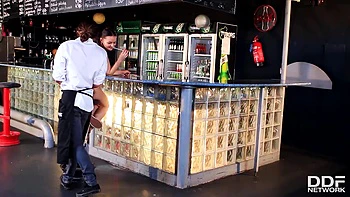 Petite Teen Blows and Fucks Bartender for Drinks