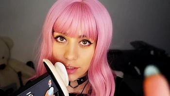 Pink hair babe ear licking: Amateur, Solo  Tease Porn