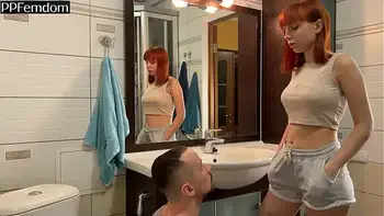 Mouth Instead Of A Trash Can For Toothbrushing Spitting And Nail Dust Watered By The Golden Shower Of Mistress Kira