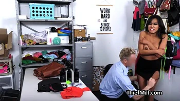 Latina milf suspect with butt plug gags on officers dick