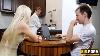 SISPORN. Dinner ends for guy and his blond stepsis with quickie in bedroom