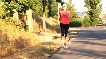 Running with her shapely legs