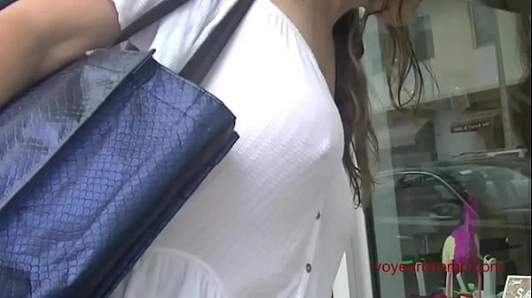 Exhibitionist Wife 490 - MILF Heather Walking Around Town In Wet White Top! Lets A Stranger Touch Her Tit And Take Pics Up Her Skirt!