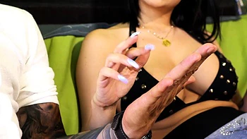 Brunette with big boobs and perky nipples fucks