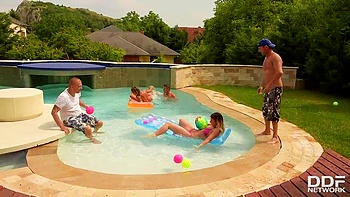 Fantastic Five - Two Babes Fucked By Three Studs At The Pool