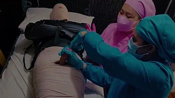 Nurse DominaFireOfficial Mummifies Patient & Fingers His Cock Sounding For Cum - Medical BDSM Bondage